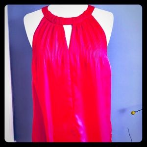 Laundry geranium red silky pleated halter tank top